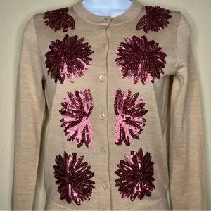 Crew Sweaters J Crew Camel Pink Sequin Flower Jackie